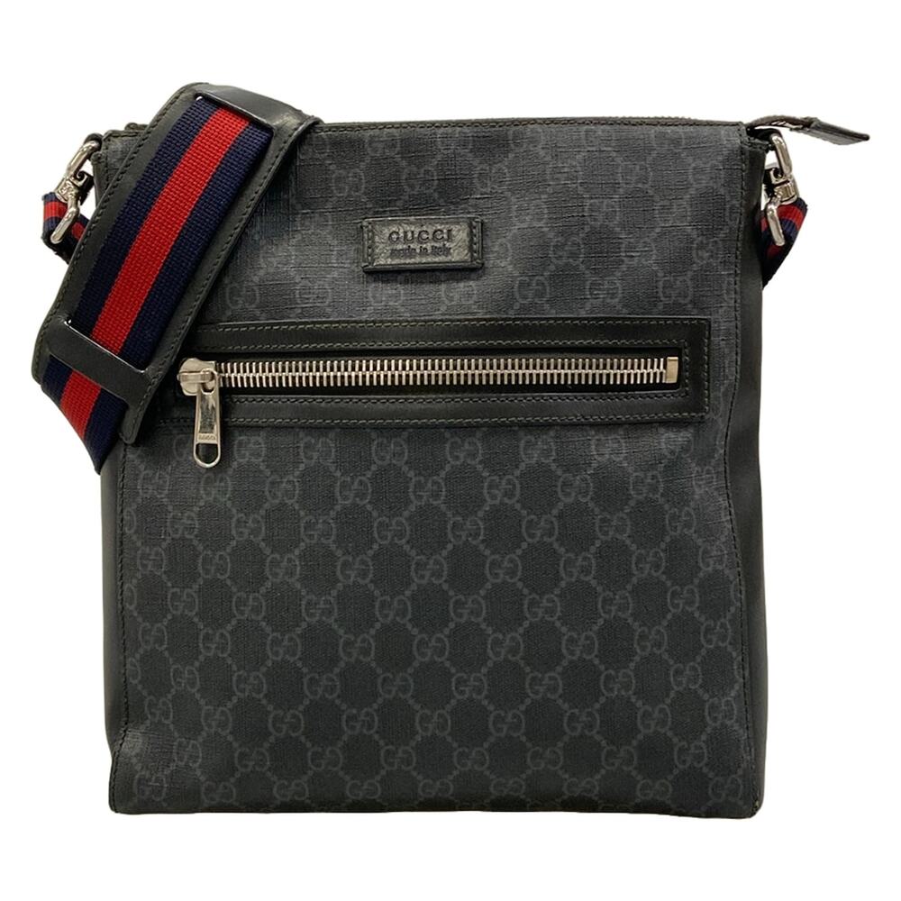 Gucci GG Supreme Shoulder Bag 474137 Black Gray PVC Leather